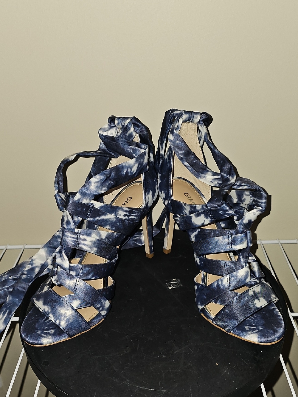 NWOB Gianni Bini Navy and White Tie-Dye Lace-Up High Heels